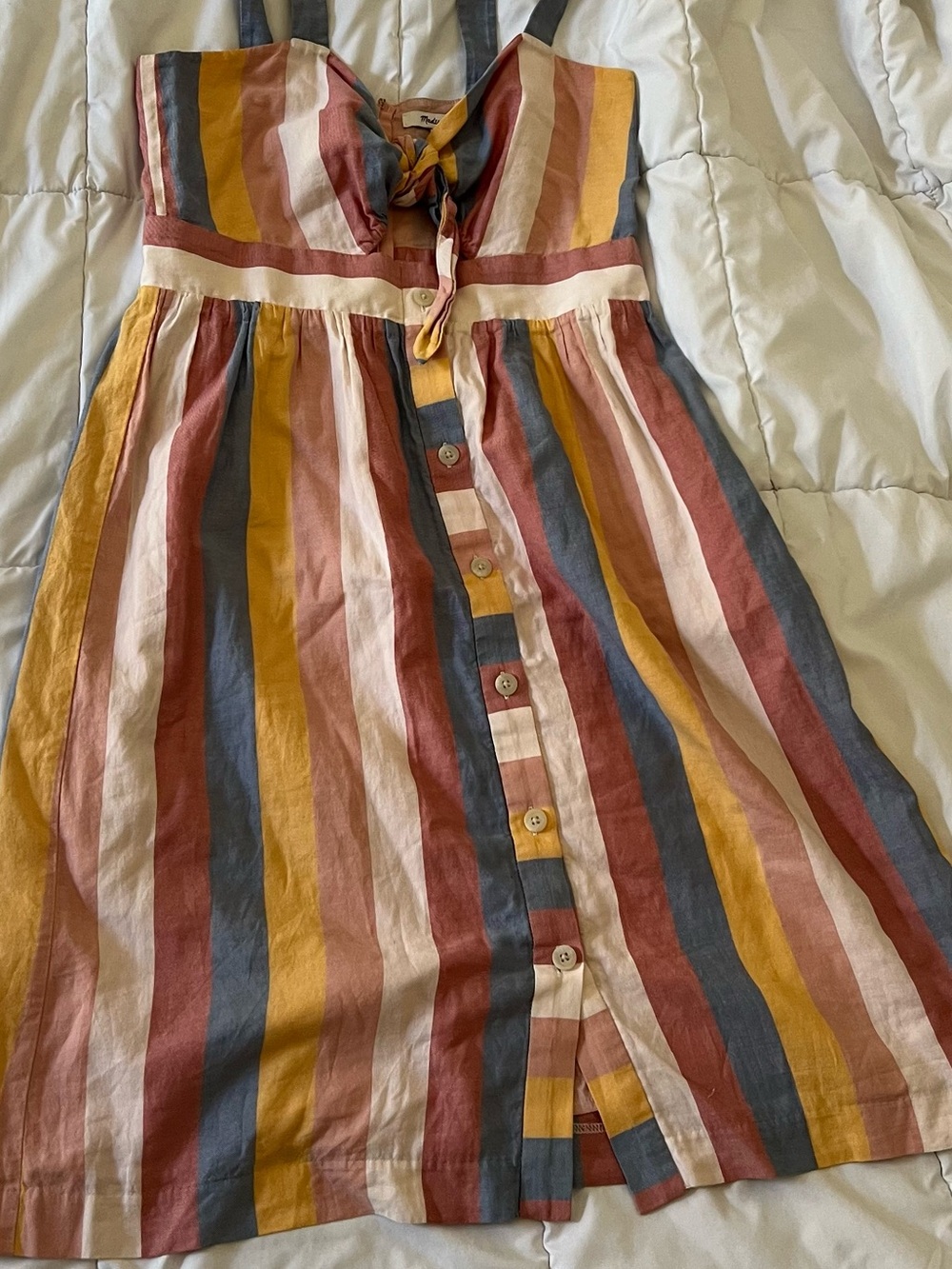 Madewell Multicolor Stripe Tie-Front Sundress | 100% Cotton | Size 6